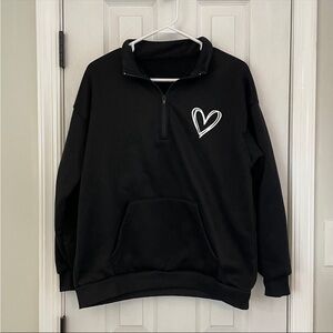 Black Quarter-Zip Pullover with Heart Design